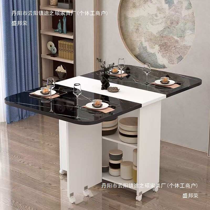 简易圆形折叠餐桌小户型家用可移动带轮长方形简约桌