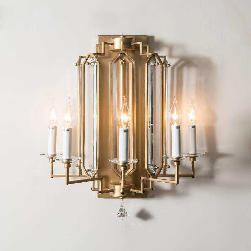 复古田园美式壁灯客厅创意简约卧室轻奢后现代过道3头水晶墙壁灯