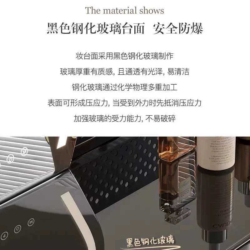 A6T实木烤漆梳妆台卧室现代简约复古奶油风小户型黑色化妆桌斗柜