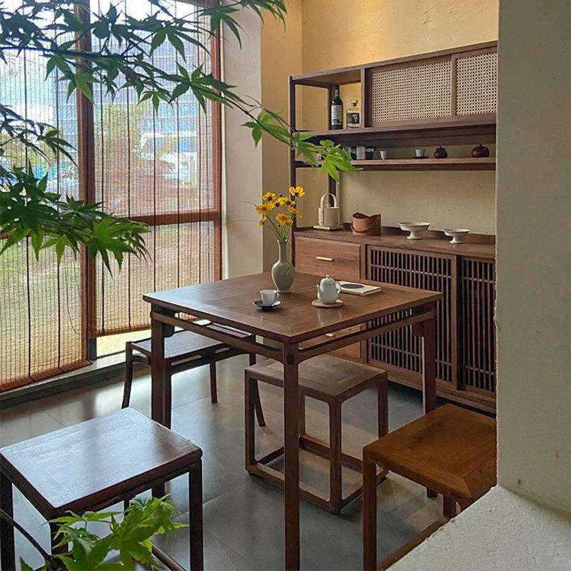 新中式老榆木八仙桌简约实木泡茶桌家用阳台小型茶室泡茶桌棋牌桌