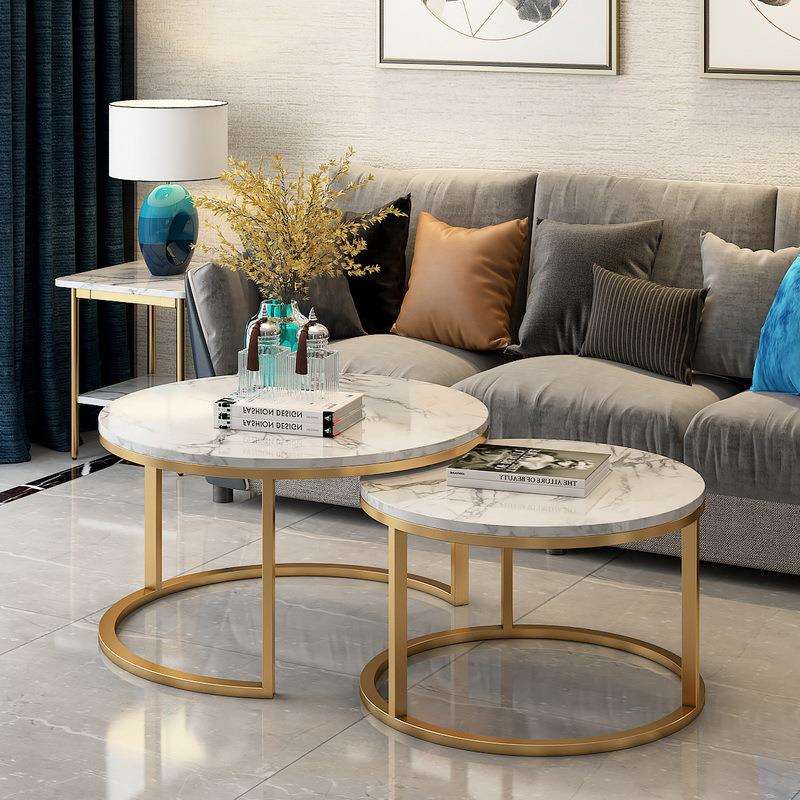 大理石组合茶几圆形简约轻奢客厅户外铁艺住宅家居北欧小低桌子