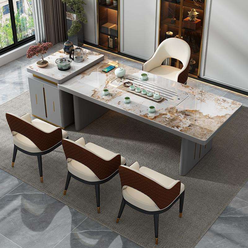 轻奢岩板茶桌家用套装一体阳台茶几现代简约功夫办公室茶台椅组合
