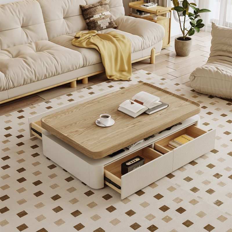 茶几奶油风原木家用客厅简约现代茶几电视柜组合套装2024新款茶几