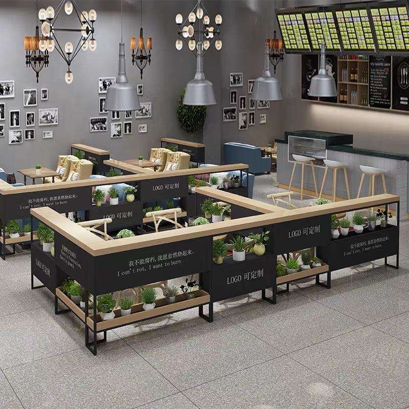 餐厅卡座隔断围栏实木铁艺简约装饰餐饮半墙置物架办公室屏风书架