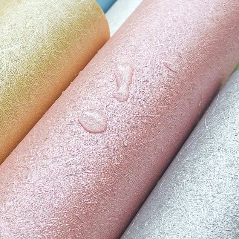 欧式蚕丝自粘墙纸简约壁纸加厚卧室客厅纯色防水自贴彩装膜50米