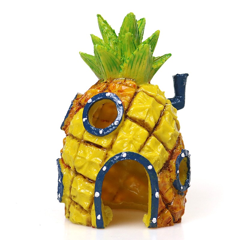 菠萝屋鱼缸造景装饰海绵宝宝公仔水族箱卡通树脂小摆件鱼虾躲避屋
