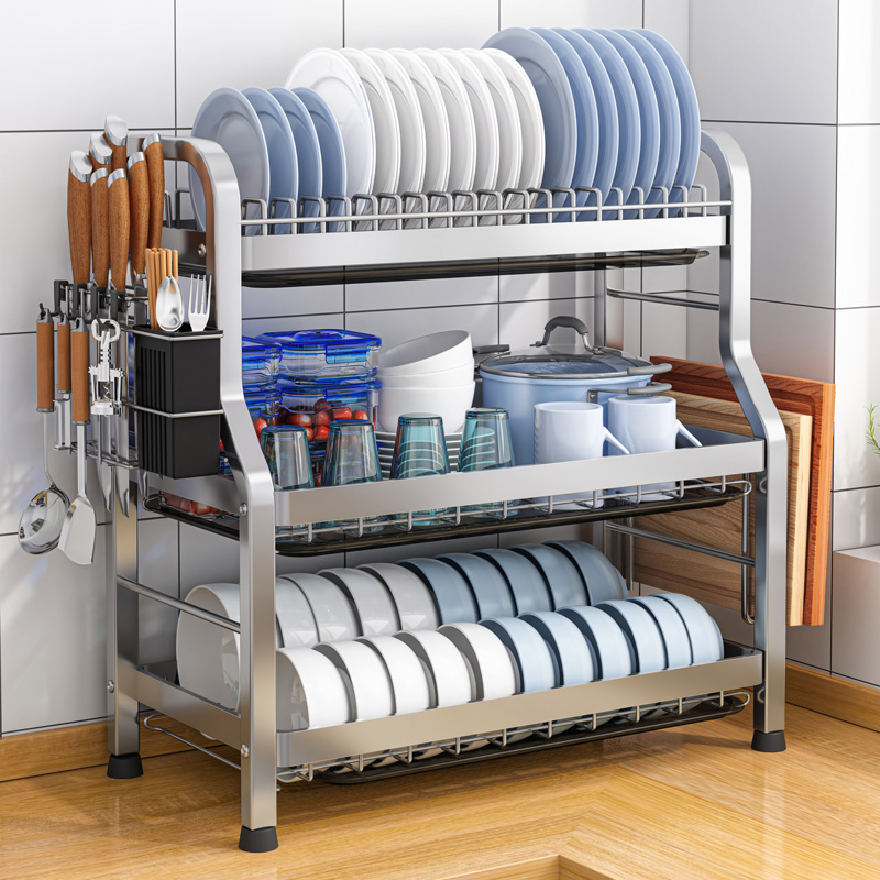 304不锈钢厨房碗架沥水架碗筷盘碟收纳置物架家用多功能台面碗柜