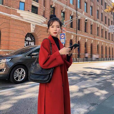 红色毛呢外套女秋冬季加厚2024新款高级感新娘结婚回门服呢子大衣