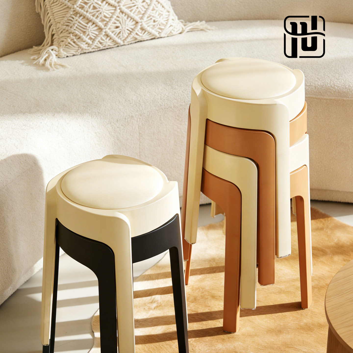 塑料凳子家用加厚风车可叠放软包圆凳结实耐用餐桌高板凳备用胶凳,住宅家具,风车凳,淘宝优惠券,粉丝福利购,淘宝优惠卷