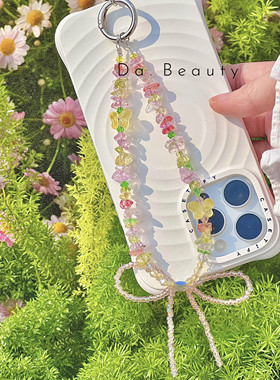 「春日花园」DaB原创 手工彩色碎石清新时尚蝴蝶结手机链相机链