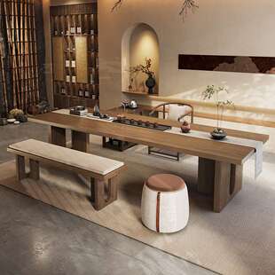 侘寂风复古实木茶桌椅组合办公室接待区泡茶桌茶台民宿大板桌