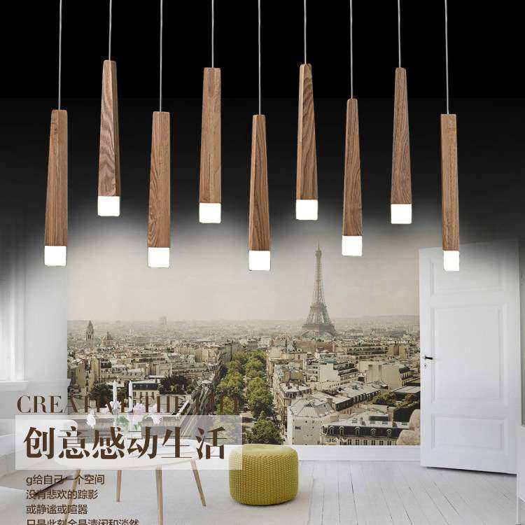 北欧原木简约时尚火柴棒餐厅吊灯 创意吧台咖啡厅日式实木LED吊灯