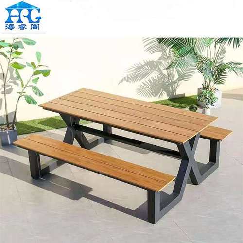 户外长桌椅室外服务区餐椅公园景区休闲长凳露台铁艺连体桌椅组合