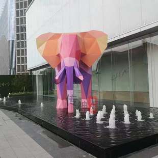 不锈钢切面大象雕塑镜面几何切面大象动物户外景观楼盘模型摆件