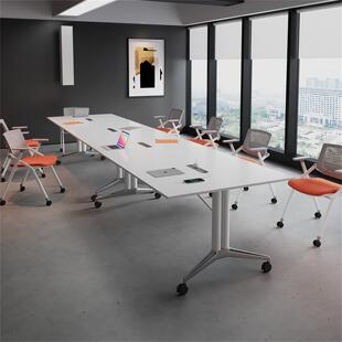 可移动折叠会议桌长条桌培训桌伸缩拼接办公桌子带轮子超大可拆卸