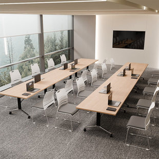 可移动折叠会议桌便携式长方形带轮子超大伸缩拼接办公桌