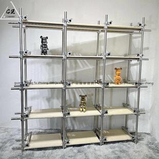 买手店鞋包架工业风陈列架不锈钢脚手架原木板展示架服装店装饰架