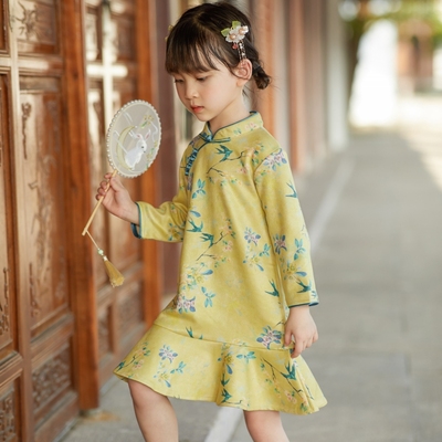 女童旗袍裙子2025新款春秋女孩公主裙宝宝春秋儿童洋气长袖连衣裙