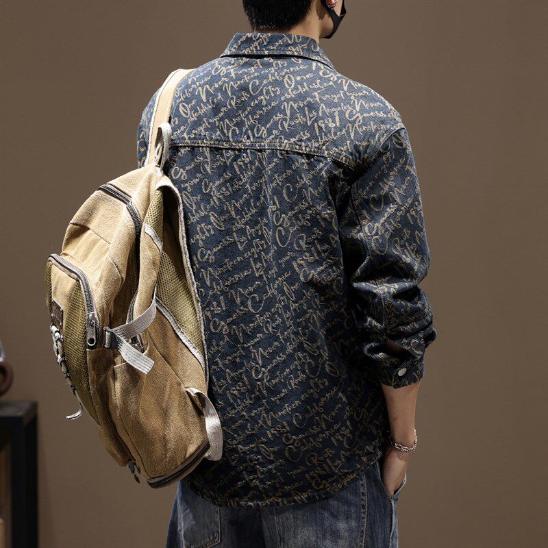 胖子牛仔衬衫男士2024春秋新款加肥加大复古翻领休闲长袖衬衣外套