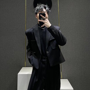 2025新品春秋季小众垫肩短款小西装套装男百搭简约休闲高级感裤子