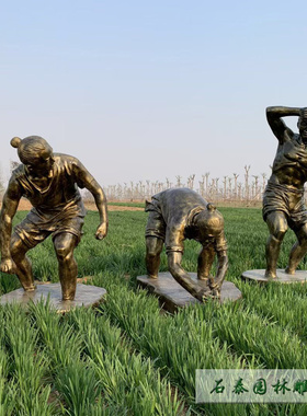 玻璃纤维铸铜打餈粑人物雕塑民俗小品户外商业街小吃街景观铜雕人