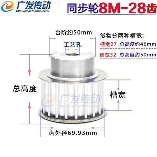 8M28T 铝合金8M同步皮带轮 同步轮 带轮 齿数28 带宽32/27