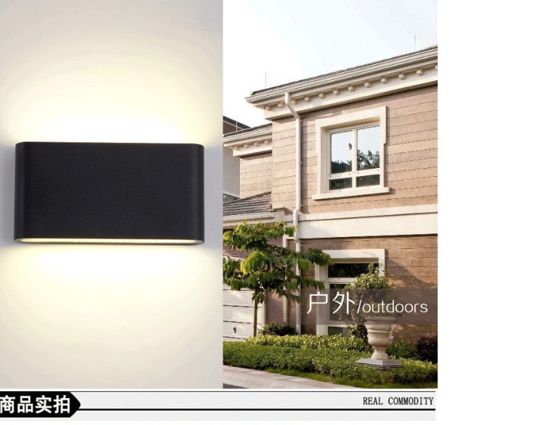 LED防水壁灯 黑色户外超薄室外庭院灯简约LED浴室灯卧室床头灯清