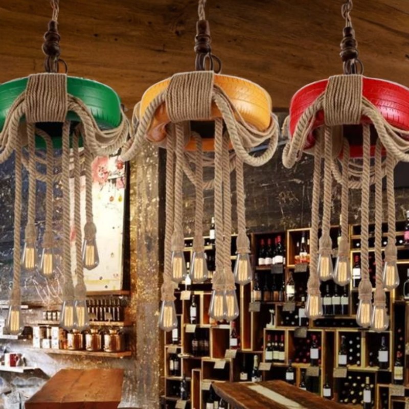 美式创意个性麻绳灯具轮胎工业风餐厅灯酒吧台复古咖啡厅装饰吊灯