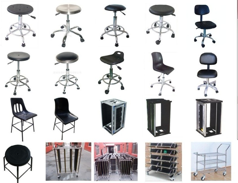 防静脚电圆凳子 防静电四脚加固圆凳 黑色塑料四个铁管450mm椅子