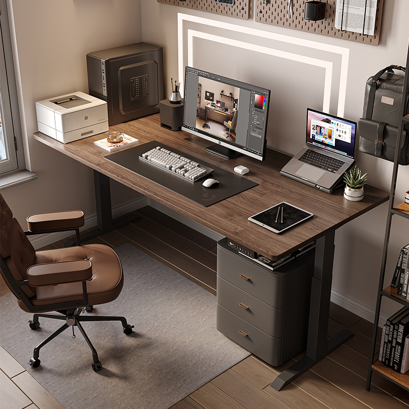 【国内发货】wzo实木黑胡桃设计师书桌工作台电动可升降电脑桌