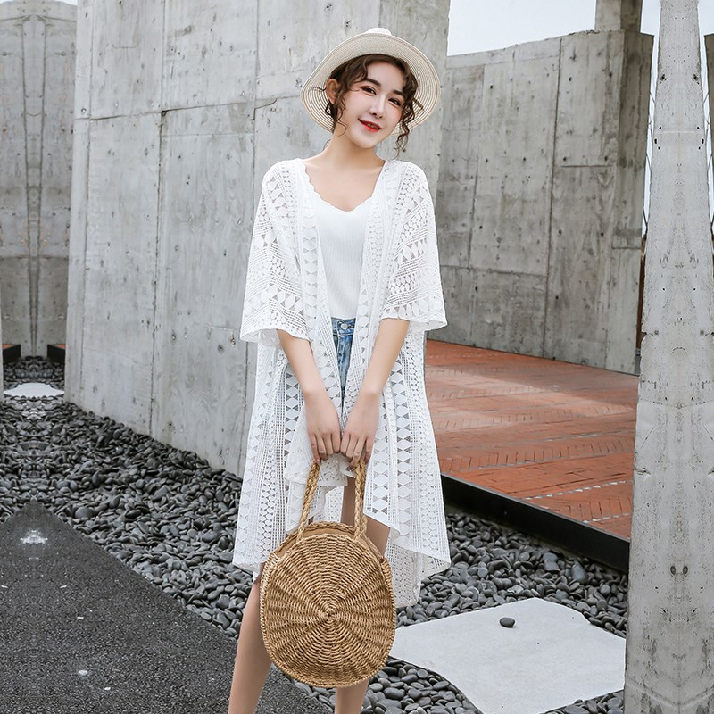 2025夏天新款蕾丝开衫披肩大码沙滩外套女中长款薄海滩外搭防晒衣