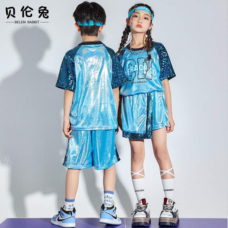 爵士舞服装男童六一儿童亮片表演出服幼儿园架子鼓啦啦队街舞潮服