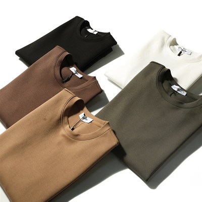 黑科技面料空气层春季新款男纯棉长袖T恤卫衣白色内搭打底衫8832