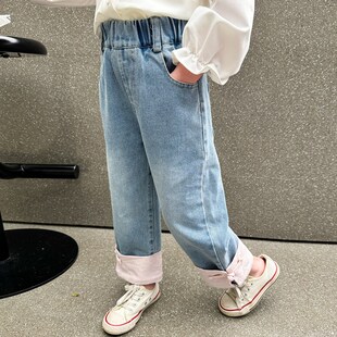 女童牛仔裤春季2024新款中国风网红儿童装宝宝时髦直筒裤洋气裤子