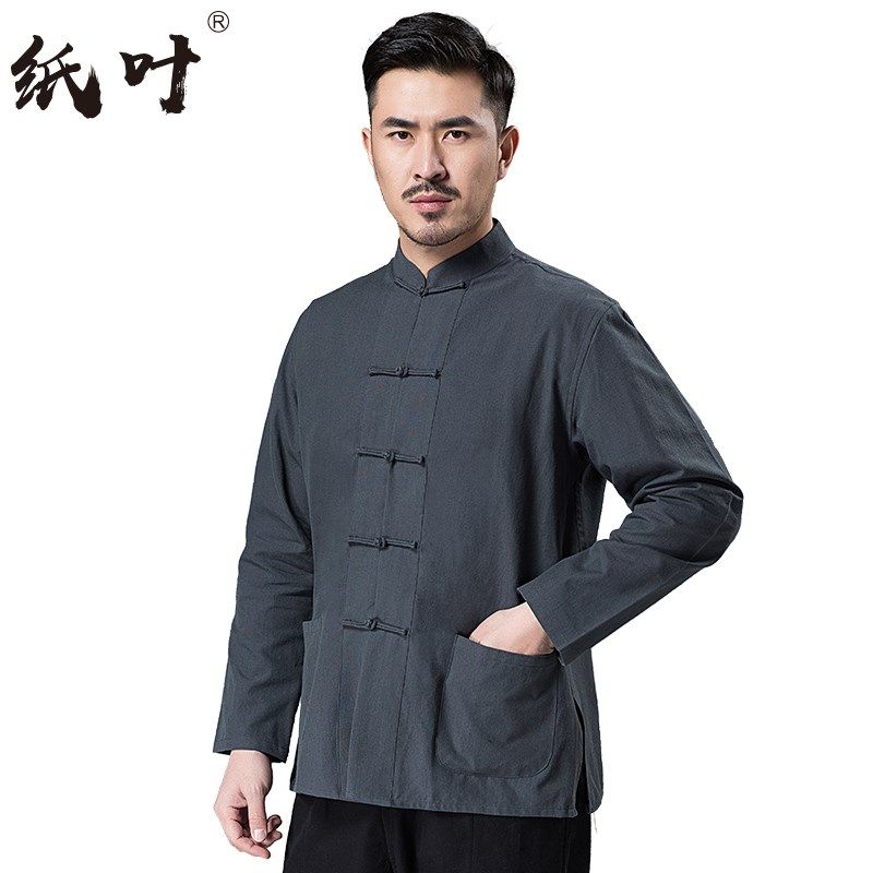 中国风纯棉男士式长袖唐装中式衬衫衬衣打底衫功夫衫居士服春秋款