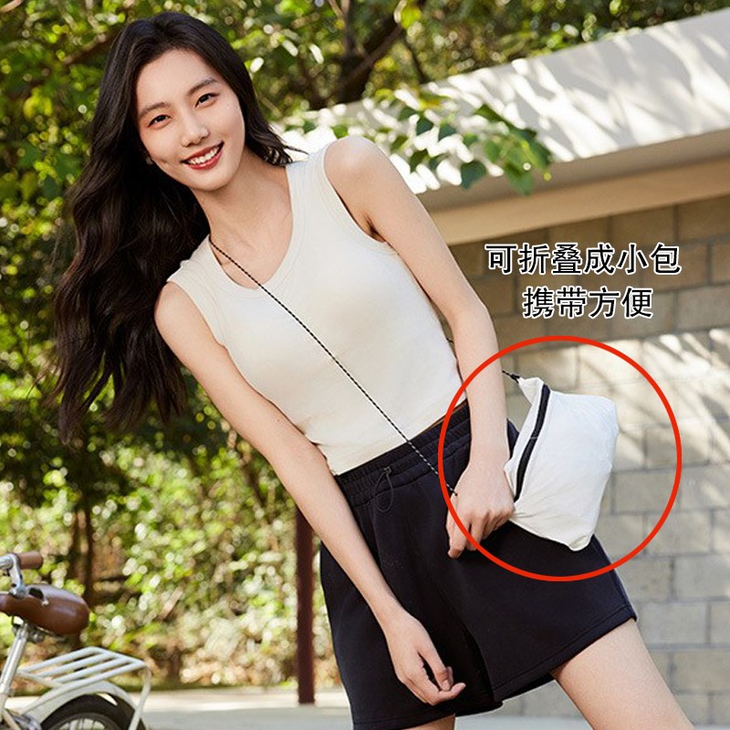 冰氧吧夏季锦纶女士时尚防晒服宽帽檐拉链口袋薄旅行休闲短外套女