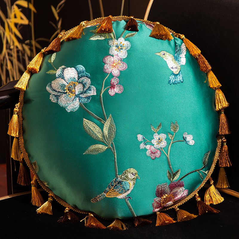 新中式抱枕流苏靠包四季腰靠办公室护腰腰枕靠垫家居中古含芯