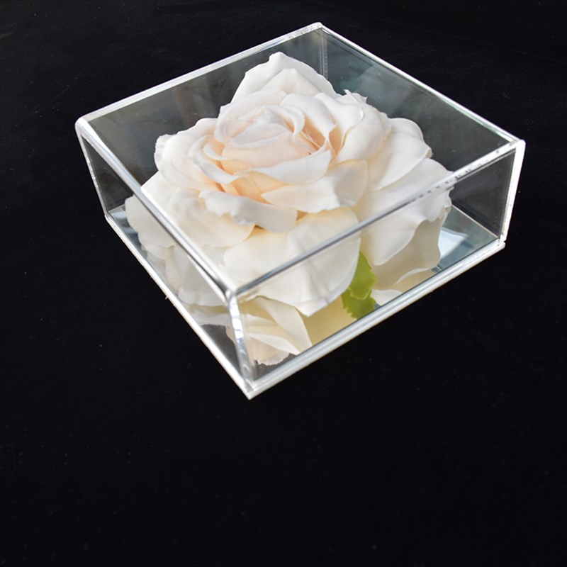 单朵玫瑰亚克力镜面展示礼盒干花保鲜花收纳盒瓷白有机玻璃方形盒