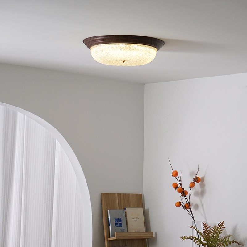 侘寂风美式复古书房客厅卧室吸顶灯设计师新款胡桃木色护眼中山灯