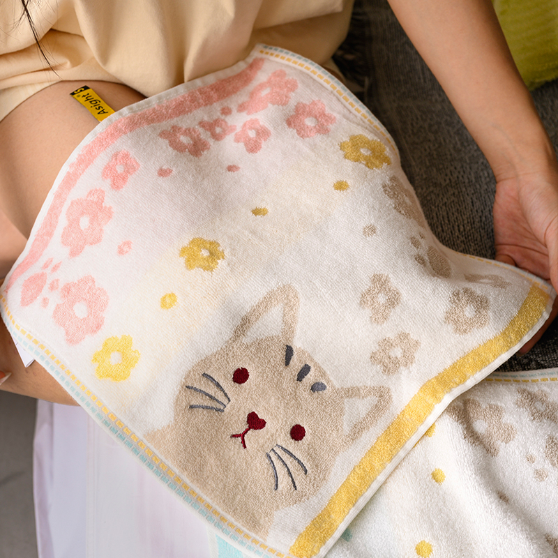小猫方巾儿童可爱卡通女擦手洗脸柔软快速吸水亲肤不掉毛家用新款