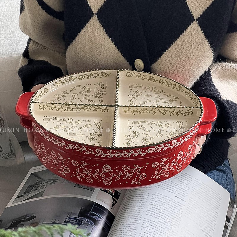 趣皿新年双耳饼干盘果盘家用客厅茶几待客零食盘干果盘糖果收纳盒