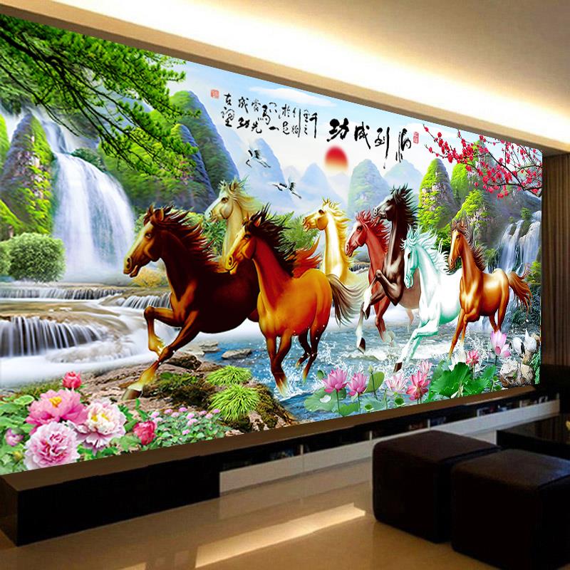 新疆包邮钻石画满钻新款2025客厅大幅风景马到成功5d半点贴钻十字