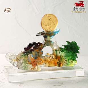 琉璃金蟾白菜摆件百财工艺品前台开业礼品玉白菜