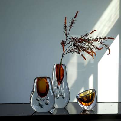 吕林霞加厚琉璃花瓶底部大气泡家居装饰摆件设计新品厚底玻璃花器