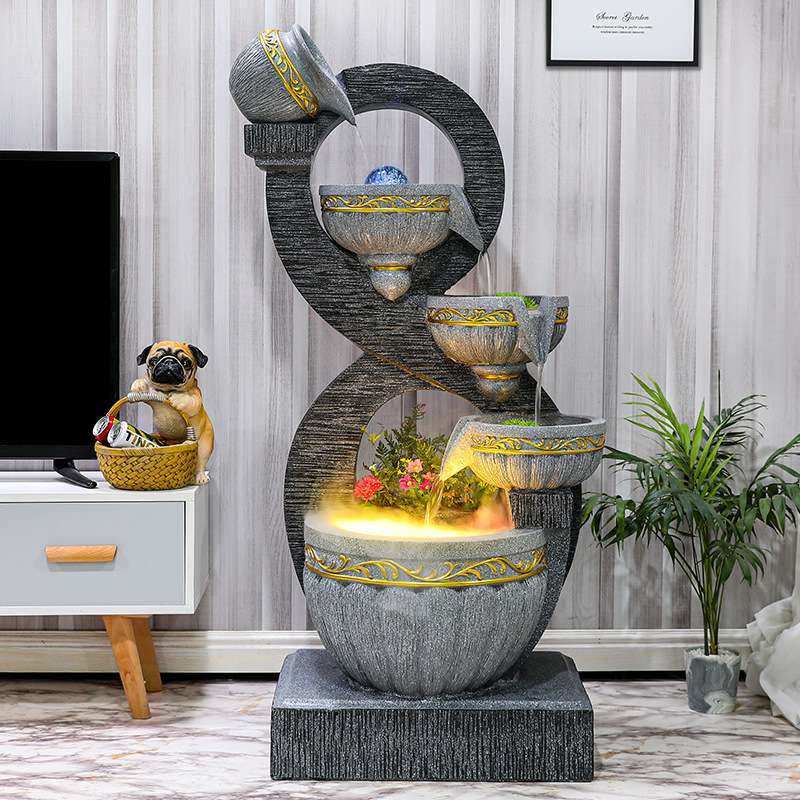 欧式流水摆件客厅树脂喷泉家居落地摆件工艺品室内创意水景加湿器