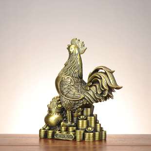家居店铺工艺品摆件 金鸡聚财 聚宝盆鸡 全铜鸡生肖鸡 杨铜记