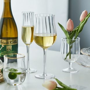 家用金米郁金香立物边香槟杯葡萄酒杯水杯高脚杯 玻璃杯风创意个性