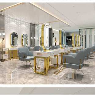 网红美发店镜台双面发廊专用实木剪发镜子简约带灯理发店烫染桌子