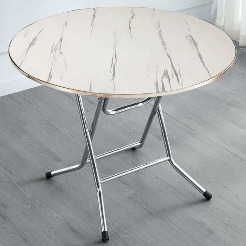 折叠圆桌圆形台面不锈钢架桌子简易家用农村食堂夜市吃饭小圆餐桌