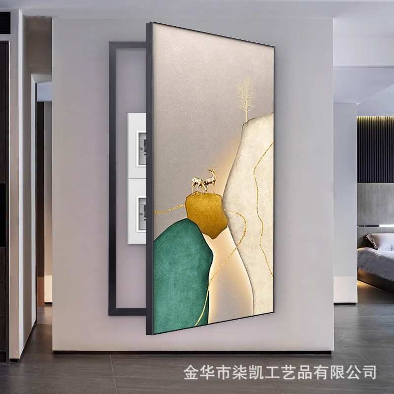 超大尺寸可翻盖电表箱装饰画入户玄关石来运转现代简约竖款墙壁画